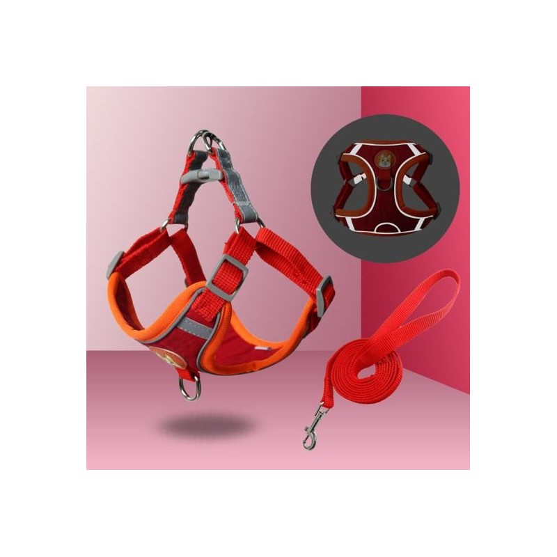 Mild zur Haut, Cartoon-Hundemuster, Haustier-Traktionsleine, langlebiges Universal-Trainingsgeschirr-Set M braun