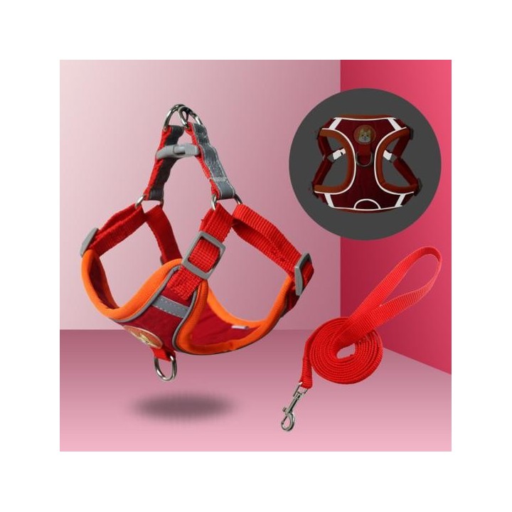 Mild zur Haut, Cartoon-Hundemuster, Haustier-Traktionsleine, langlebiges Universal-Trainingsgeschirr-Set M braun