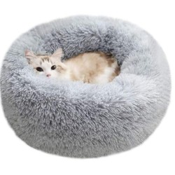Rundes Donut-Hunde- und Katzenbett, Kuschelbett für langes Haar, abnehmbar, maschinenwaschbar, Haustierkissen, Bett für klein