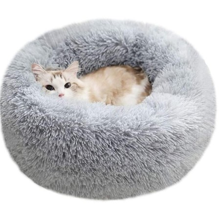 Rundes Donut-Hunde- und Katzenbett, Kuschelbett für langes Haar, abnehmbar, maschinenwaschbar, Haustierkissen, Bett für klein