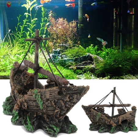 Aquarium Ornament Piratenschiff Versunkenes Schiff Schiffswrack Boot Aquarium Wasserlandschaft Höhle Dekoration Harz Schiff O