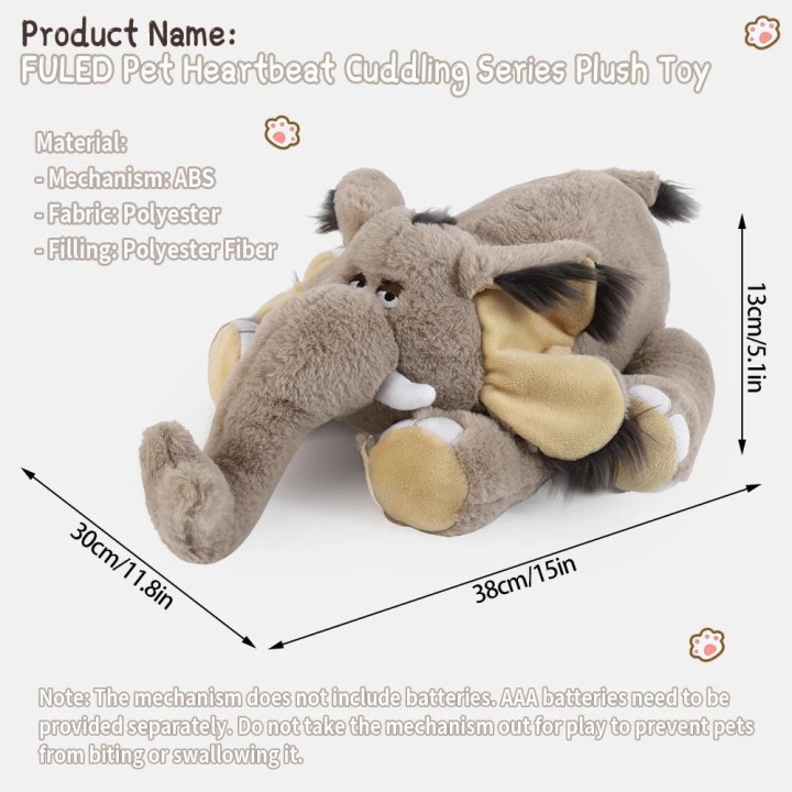 Plüschtier „Mammutwelpe Herzschlag“ für Hunde. Stressabbau und Beruhigungshilfe für Haustiere, Herzschlag-Spielzeug zur Linde
