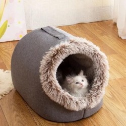 Haustierhaus für kleine Hunde und Katzen, Bett, Haus, tragbar, geschlossen, Plüsch, Haustier, Kätzchen, Nest, Winter, warm, w