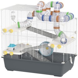 PawHut Hamsterkäfig 4 Etagen Nagerkäfig  Kleintierkäfig mit Laufrad Futternapf Tunnel Hütte Obertür, Kleintierstall Käfig für
