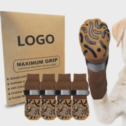 Leopard Print Anti-Slip Waterproof Dog Socks with Outing Straps - Breathable and Large Size for Pets S for 15-25 lbs