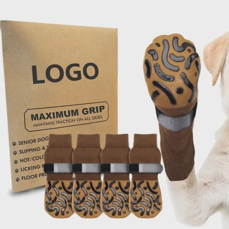 Leopard Print Anti-Slip Waterproof Dog Socks with Outing Straps - Breathable and Large Size for Pets S for 15-25 lbs