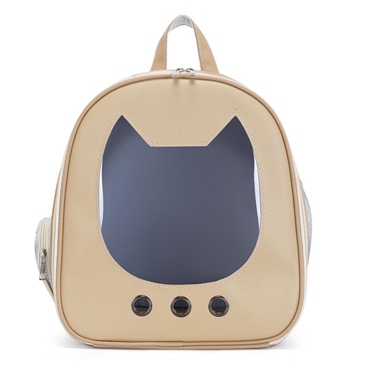 Haustier-Tragerucksack, atmungsaktiv, wasserdicht, kratzfest, großes Fenster, tragbare Katzentragetasche khaki