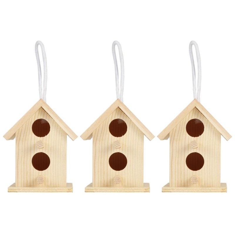 3Pcs Innovative Outdoor Holz Vogel Haus Nistkäfig Ornament für Garten Dekoration