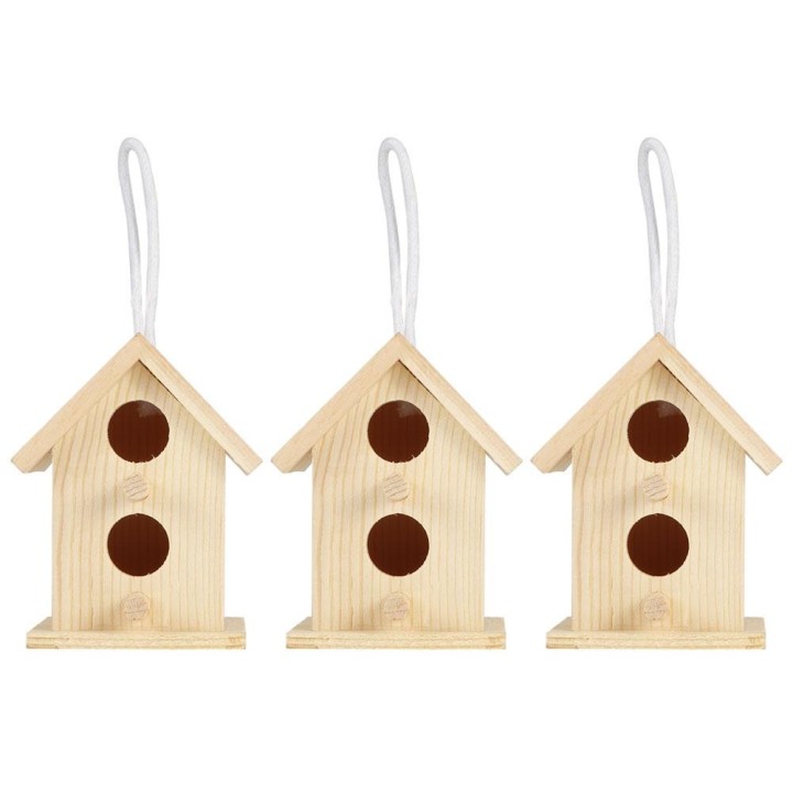 3Pcs Innovative Outdoor Holz Vogel Haus Nistkäfig Ornament für Garten Dekoration