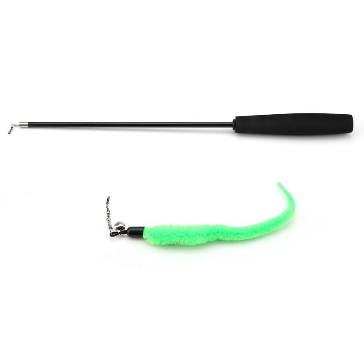 Hochelastischer eingefahrener Teaser-Draht-Chaser-Zauberstab für Katzen und Kätzchen, interaktives Spielzeug, schwarzer Stab