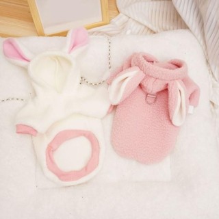 Hoodie Haustiere Kleidung Zwei-Bein-Design Verdickt mit 2 Ohren Weich Bequem Herbst Winter S weiß