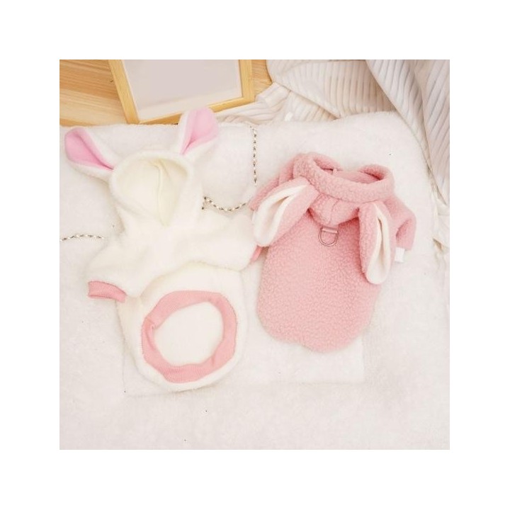 Hoodie Haustiere Kleidung Zwei-Bein-Design Verdickt mit 2 Ohren Weich Bequem Herbst Winter S weiß