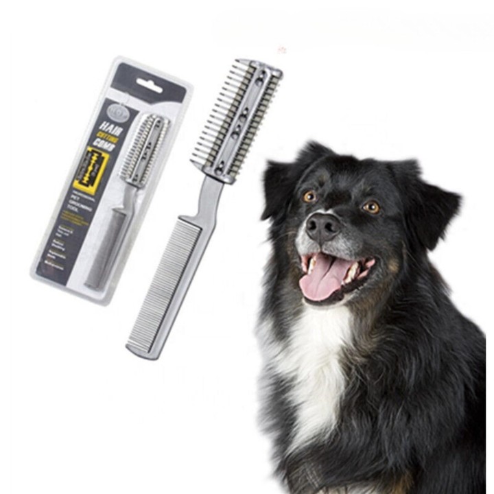 2-in-1-Rasierkamm für die Tierpflege aus Kunststoff mit 1 Metallklinge, Haarschneider für die Fellpflege von Hunden und Katze