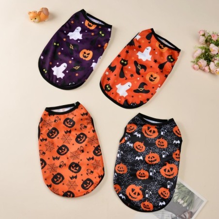 Sommer-Hundeweste, Kleidung für kleine und mittelgroße Hunde, Katzen, Welpen, kreativer Halloween-Druck, atmungsaktives T-Shi