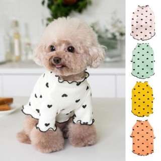 Hundekleidung für kleine und mittelgroße Hunde und Katzen, Sommer/Herbst, Welpen-Shirt mit Herz-Print, dehnbar, langärmelig,