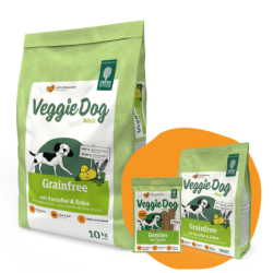 GREEN PETFOOD VeggieDog Grainfree mit Kartoffeln und Erbsen 10kg + 900g & Denties GRATIS