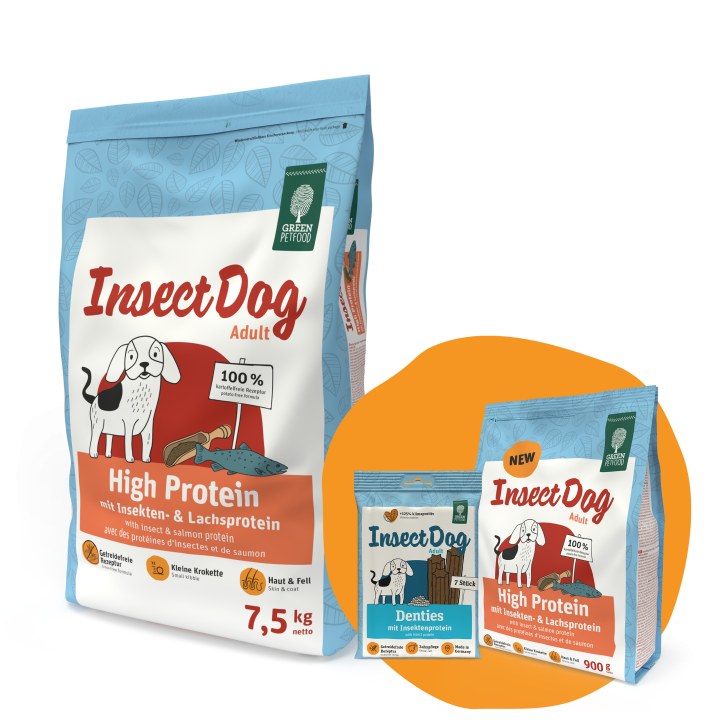 GREEN PETFOOD InsectDog High Protein 7,5kg + 900g & Denties GRATIS