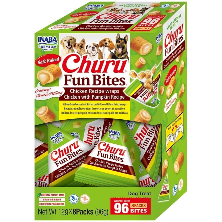 INABA Dog Churu Fun Bites Chicken with Pumpkin 8x12g