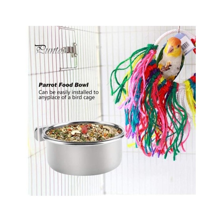 Futternapf für Papageien, Hängenapf aus Edelstahl, umkippsicherer Futternapf für Tierkäfig mit Clips, stabiler, leicht zu rei