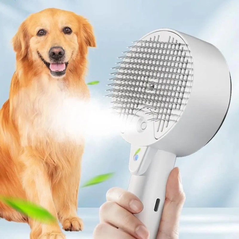 Katzen-Sprühbürste zum Haaren von Haustieren, Hundekatzenbürste mit Dampf, selbstreinigende Hundedampfbürste, Tierhaarentfern