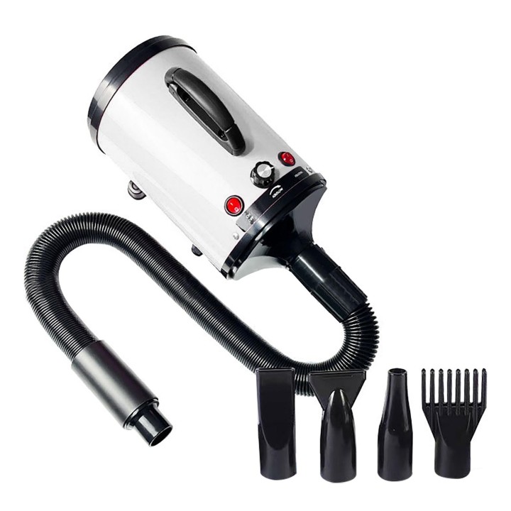 Hundetrockner, Geschwindigkeit einstellbar, geräuscharm, hitzebeständig, tragbar, Fellpflegegebläse für Hunde und Katzen weiß