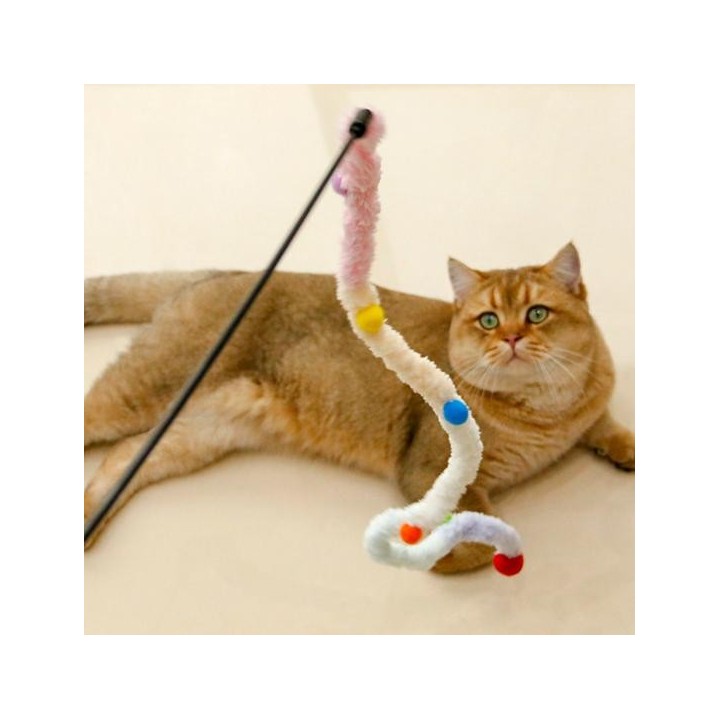 Langer Griff, weicher, farbiger Plüschball, bissfest, für Katzen, zum Spielen, Teaser, Zauberstab, Spielzeug für Haustiere