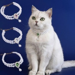 Doppellagiges Perlenhalsband für Haustiere, süße Katzenhalskette, Perlenhalsband für Haustiere, Foto XS-Style E