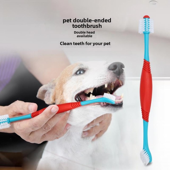 Doppelkopf-Haustierzahnbürste für Hunde und Katzen – Mundpflege 93050 olivgrüne