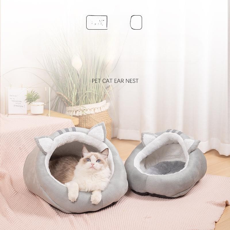 Katzennest Winter Warme Hausschuhe Nest Halbgeschlossenes Haustiernest Hundehütte Kleines Hundekatzenhaus Nestmatte Heimtierb