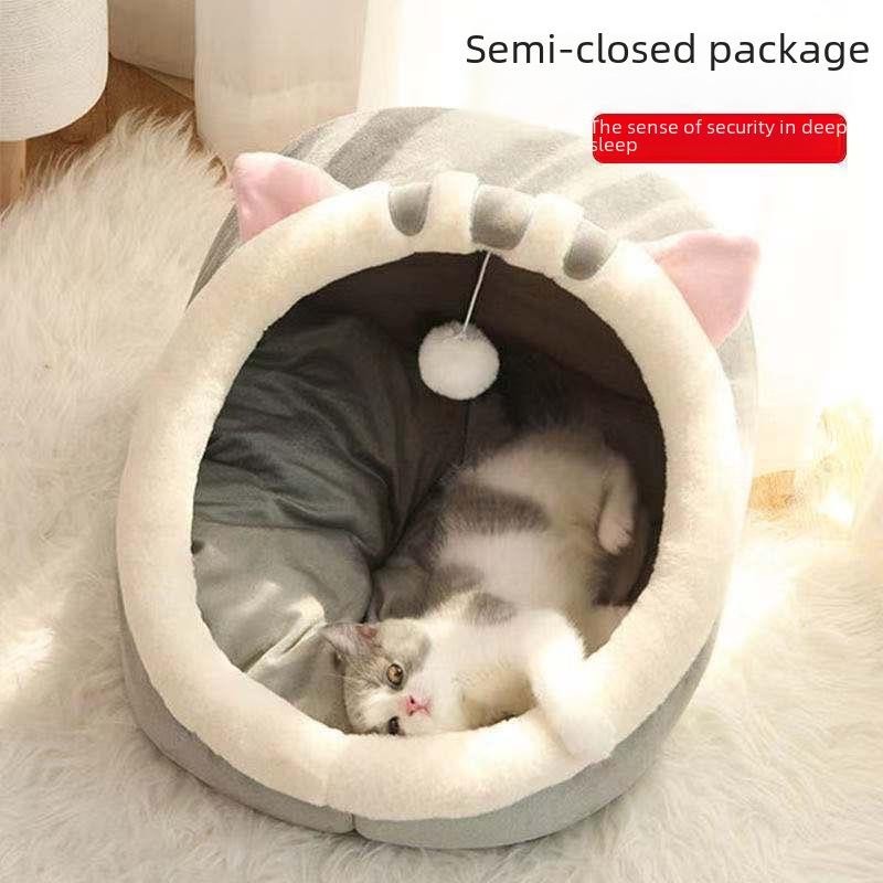 Four Seasons Cute Halbgeschlossenes Haustierbett – Gemütlich für Katzen & Hunde S (30*30*28 cm) 300g