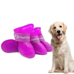 4 Stück Hundeschuhe in Bonbonfarben, wasserdichte Stiefeletten aus Gummi für kleine, mittelgroße und große Hunde und Katzen S