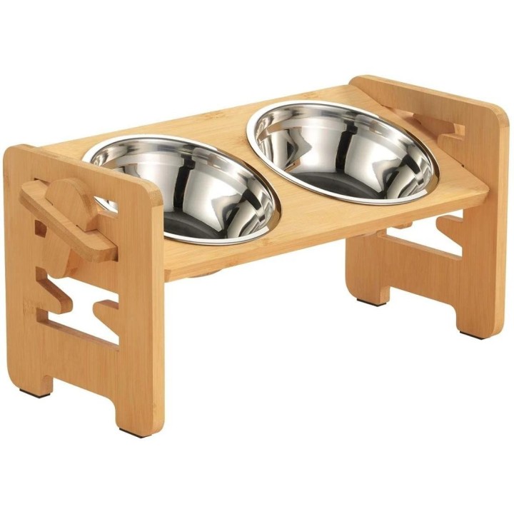Erhöhte Katzennäpfe - Verstellbare erhöhte Hundenäpfe mit Ständer für kleine Hunde und Katzen, langlebiger Futternapf aus Bam