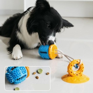 Kauball für Hunde, Spielzeug für aggressive Kauer, interaktives Hunde-Puzzle-Spielzeug, Futterspender mit Saugnapf, Zerrspiel