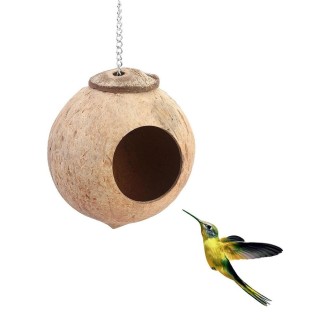 1PC Natürliche Kokosnussschale Vogelnest Haustier Vogelfutterspender Spielzeug mit 6cm Loch