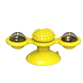 Windmühlen-Katzenspielzeug, rotierendes interaktives multifunktionales Kätzchen-Kammspielzeug für Wandtür, Gelb gelb