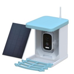 Vogelfutterspender mit 5MP-Kamera Solarbetriebener Kolibri-Vogelfutterspender Intelligente Vogelartenidentifizierung blau/wei