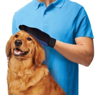 Gant de toilettage - Naisidier - Magic Brosse - Bleu - Retrait facile des poils - Pour chien moyen