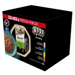 SHEBA Sauce Collection Auswahl an Geschmacksrichtungen 32x85 g Schalen in Sauce mit Lachs, Thunfisch, Huhn, Ente