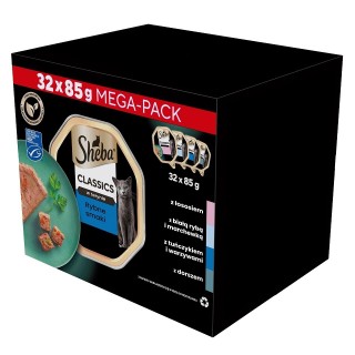SHEBA Classics Pate Weißfisch, Kabeljau, Lachs und Thunfisch 32x85g