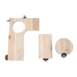 3-teiliges Chinchilla-Holzplattform-Set, L-förmige Holzplattform mit rundem Loch für Chinchilla-Hamster
