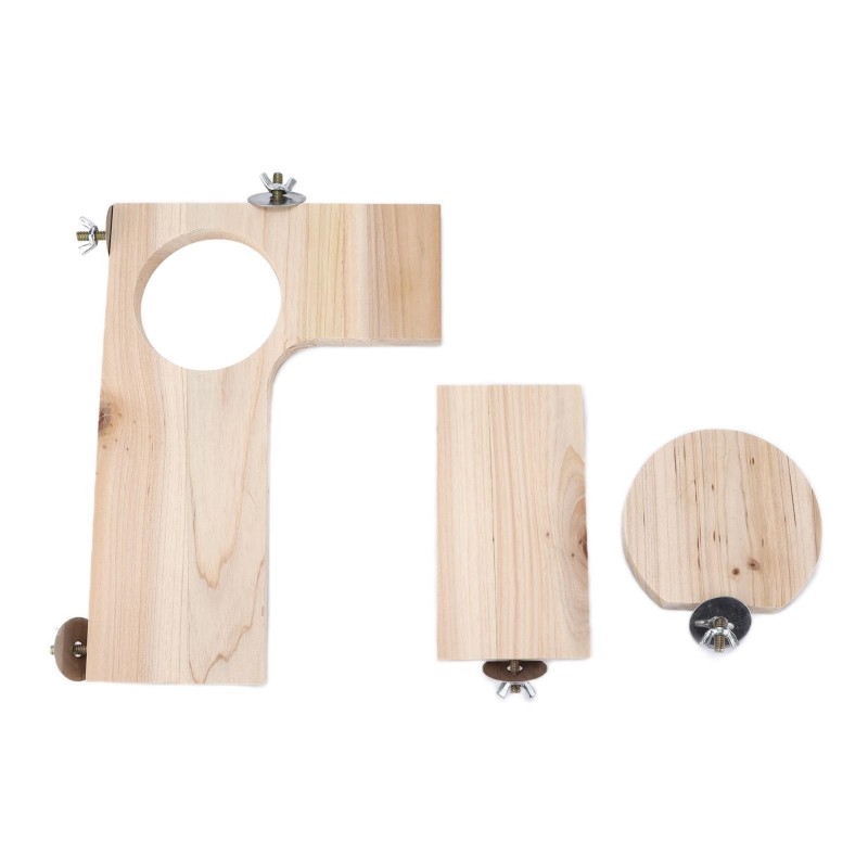 3-teiliges Chinchilla-Holzplattform-Set, L-förmige Holzplattform mit rundem Loch für Chinchilla-Hamster