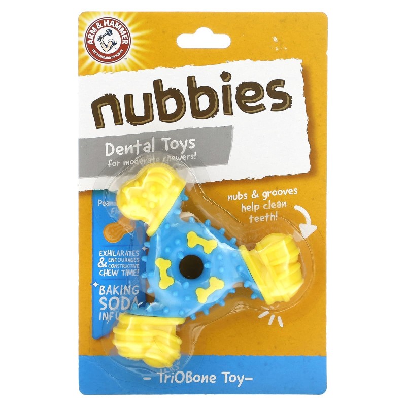 Arm & Hammer, Nuubbies, Zahnspielzeug für normale Zähne, Triobone, Erdnussbutter, 1 Spielzeug
