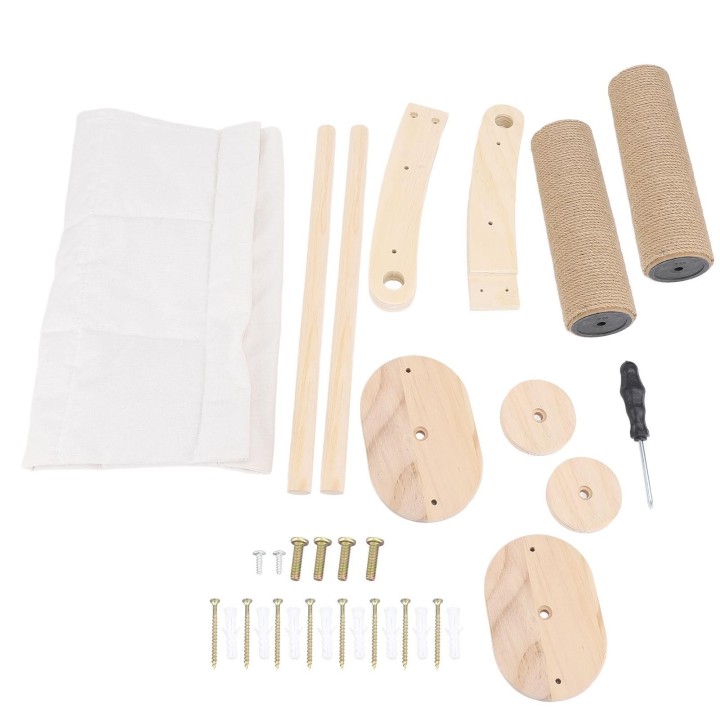 Katzen-Wandtreppe mit Hängematte, mehrschichtig, stabil, sichere Unterstützung, Wandmontage, platzsparend, Birkenholz