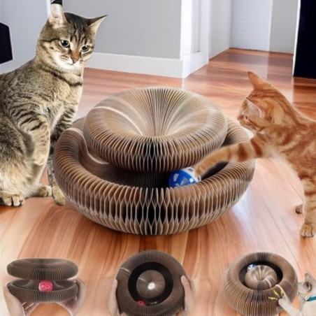 Magisches Katzenkratzorgelbrett, Katzenspielzeug mit Ball, Katzenschleifklaue, Katzenklettergerüst, Kätzchen, rundes, gewellt