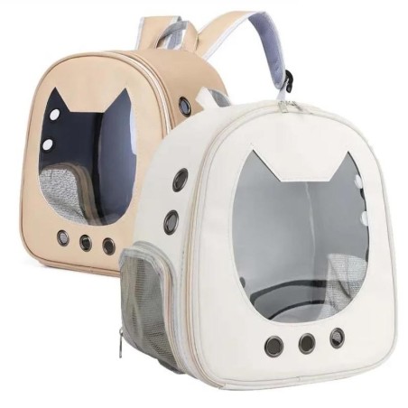 Haustierbedarf Katzentragetasche PU Tragbarer Reise-Outdoor-Rucksack für Katzen Kleine Hunde Transparente, atmungsaktive Trag