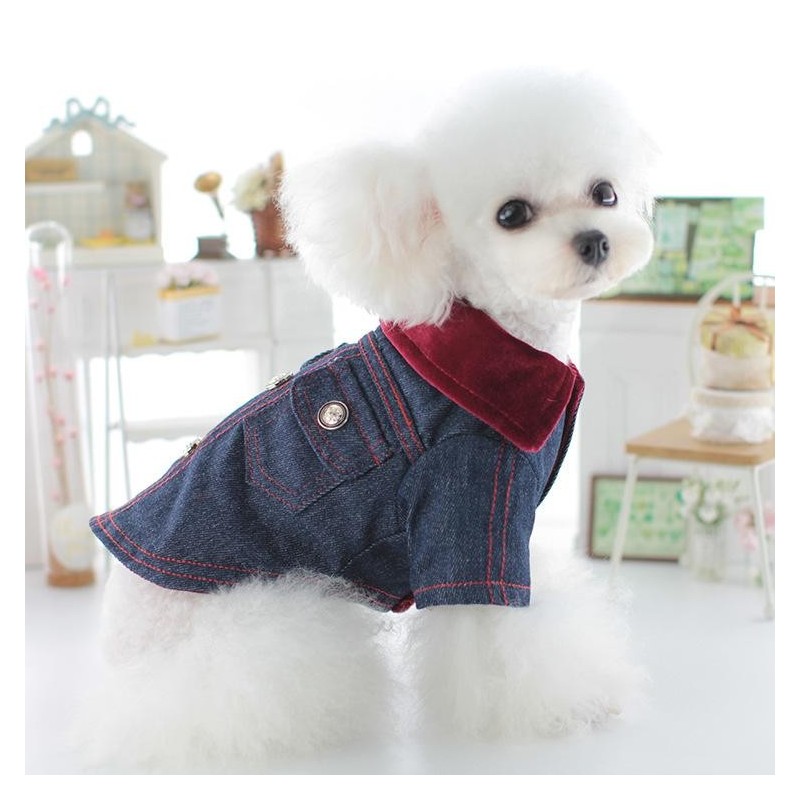 Haustier-Samtkragenmantel, kleine und mittelgroße Hundekleidung, lässiges Cowboy-Set, vierbeinige Baumwollkleidung, zweibeini