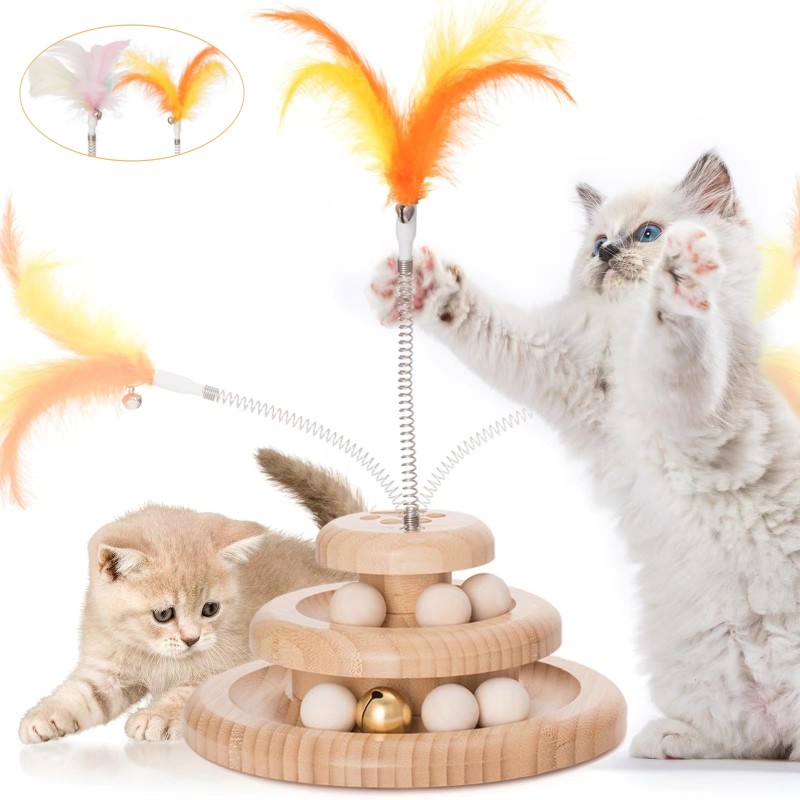 Katzenspielzeug, Katzenball, Spindelturm, Haustier-Katzenspielball mit Glockenturm, rotierendes Holzspielzeug, Katzenspielzeu