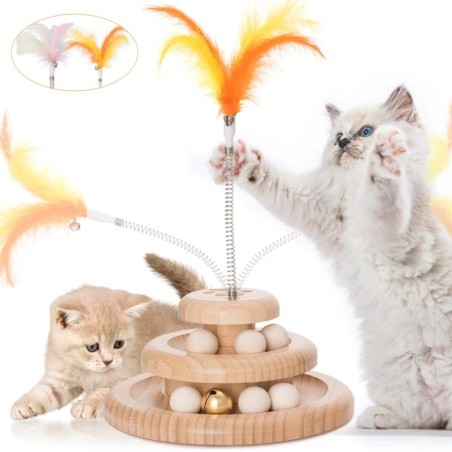 Katzenspielzeug, Katzenball, Spindelturm, Haustier-Katzenspielball mit Glockenturm, rotierendes Holzspielzeug, Katzenspielzeu
