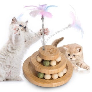 Katzenspielzeug Katzenball Spindelturm Heimtierbedarf Holz Katzenspielbrett Ball mit Glocke Rotierender Ball Katzenspielzeug