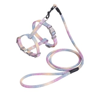 Katzengeschirr mit Leine Set Farbverlauf Weiches Polyester Anti-Rutsch-Schnalle Hundeweste Geschirr für S